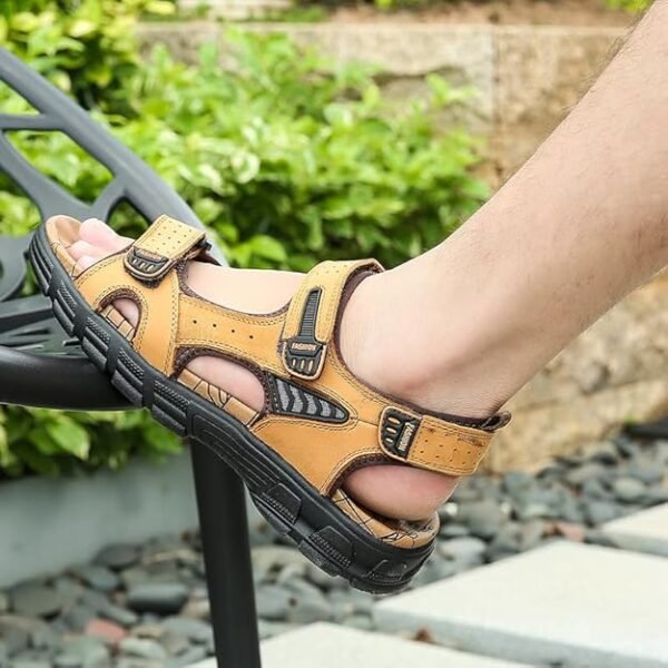 Natural Leather Waterproof Hiking Sandal Yellow - Image 9