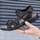 Natural Leather Waterproof Hiking Sandal Black