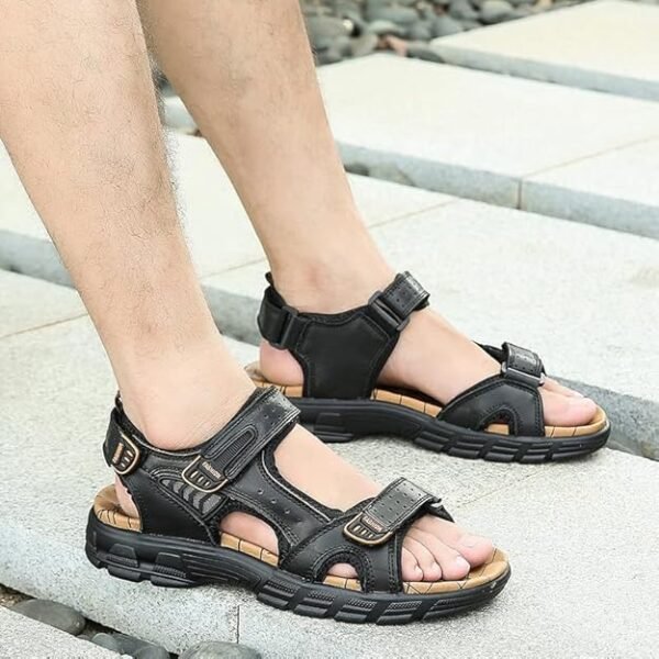 Natural Leather Waterproof Hiking Sandal Black - Image 9