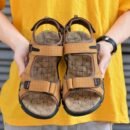 Natural Leather Waterproof Hiking Sandal Yellow