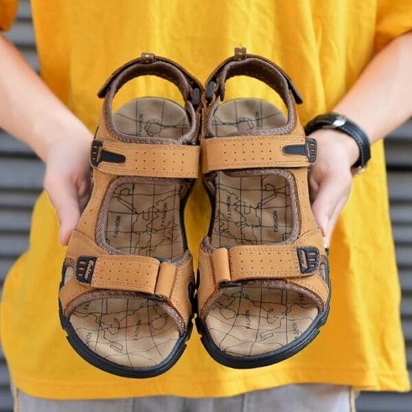 Natural Leather Waterproof Hiking Sandal Yellow - Image 10