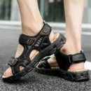 Natural Leather Waterproof Hiking Sandal Black