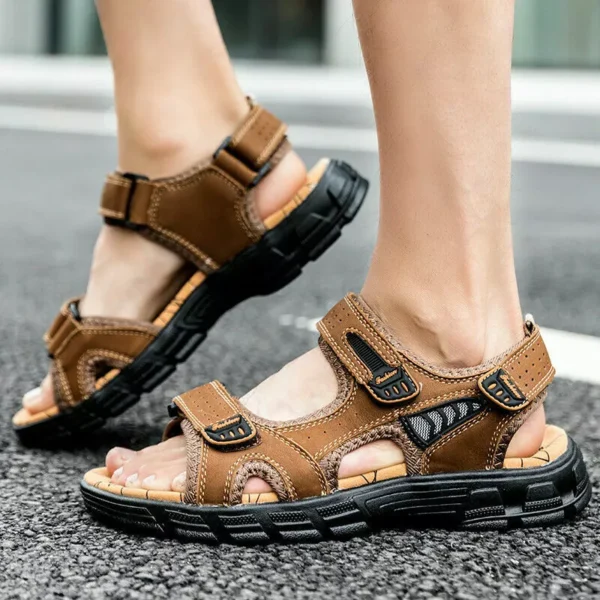 Natural Leather Waterproof Hiking Sandal Brown - Image 12