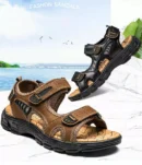 Natural Leather Waterproof Hiking Sandal Black