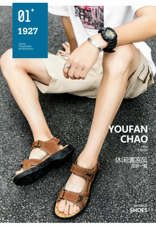 Natural Leather Waterproof Hiking Sandal Brown - Image 14