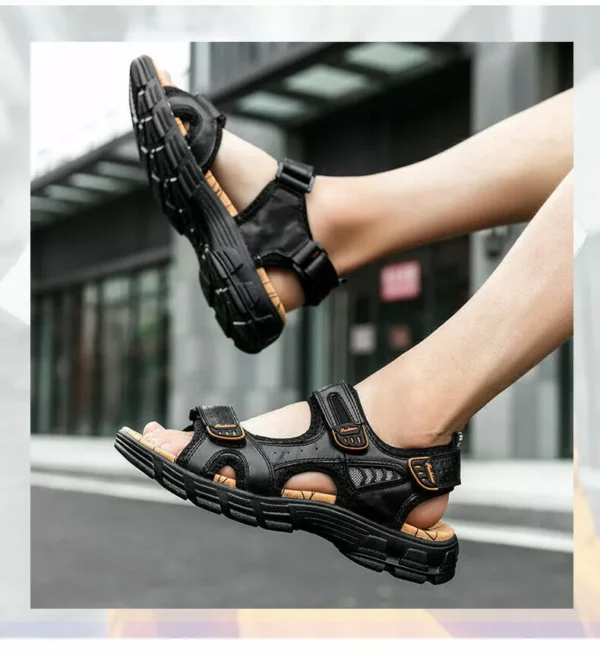 Natural Leather Waterproof Hiking Sandal Black - Image 19