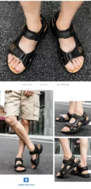 Natural Leather Waterproof Hiking Sandal Black